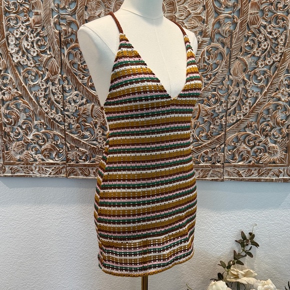 Wild Fable Multicolor Boho Crochet Halter Swim Beach Poolside Cover-up- size S - Picture 4 of 16